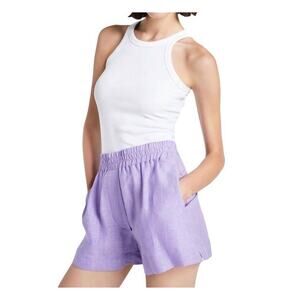 SMYTHE Linen Boxer Shorts Womens Sz S Purple Shadow Stripe High Rise Pockets NWT